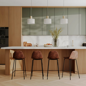 Lot de 2 chaises pour îlot central 65 cm en cuir synthétique marron - Henrik