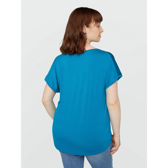 Fiorella Rubino - T-shirt in raso e jersey - Azzurro