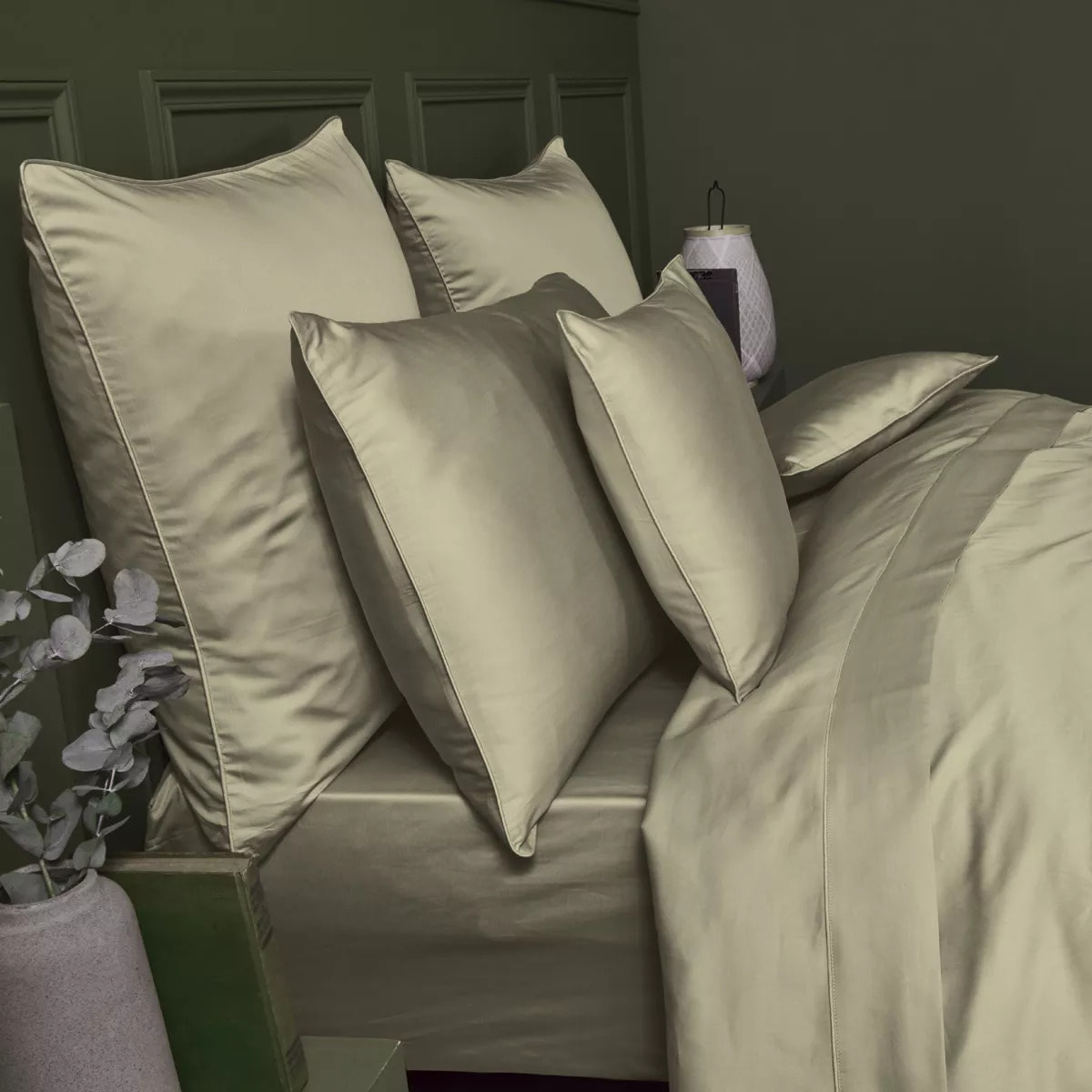 Lot de 2 taies satin de coton uni brun Ava uni camel
