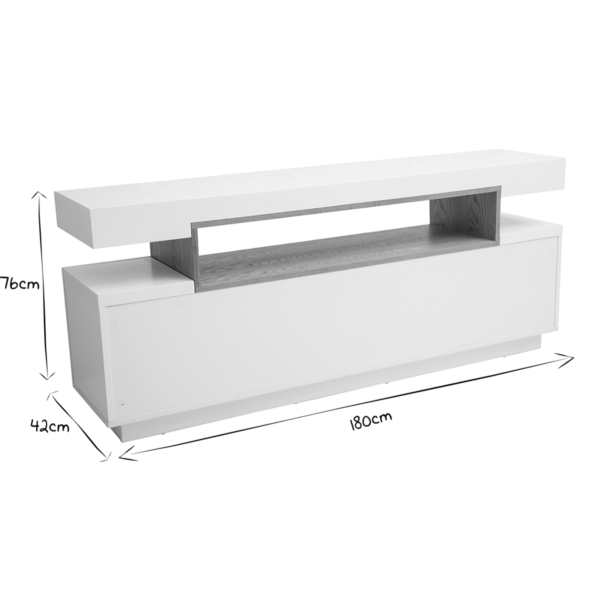 Buffet scandinave blanc laqué brillant et bois 4 portes L180 cm LIVO