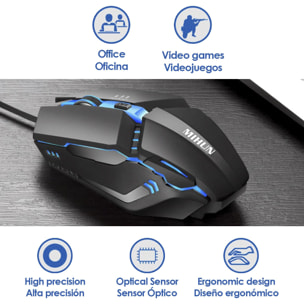 Mouse da gioco G314 con luci LED RGB. 800, 1200 e 1600 dpi.