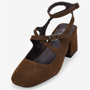 Zapatos Mary Jane marrones en piel con tacón