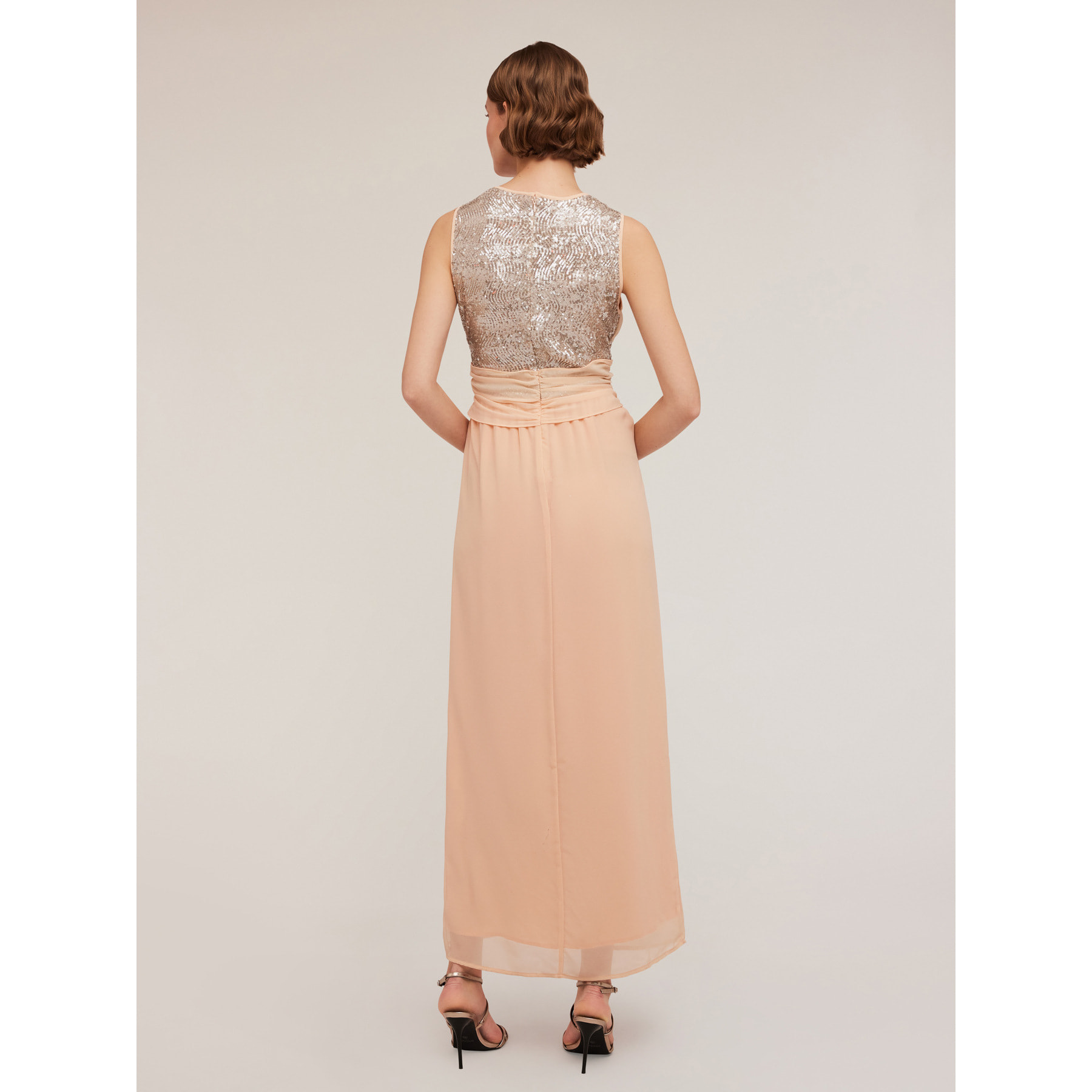 Motivi - Vestido largo peplum con corpiño de lentejuelas - Rosa