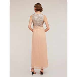 Motivi - Vestido largo peplum con corpiño de lentejuelas - Rosa