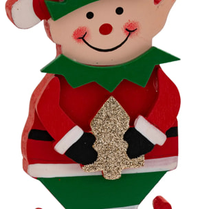 Sujet lutin sapin bois H.12cm rouge et vert