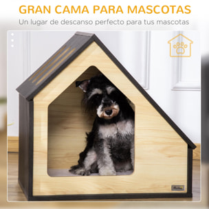 Caseta de Madera de Perros Interior con Cojín Suave 3 Ventilaciones 60x40x59,2cm