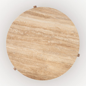 Table basse en travertin et bois D85 cm - Sierra