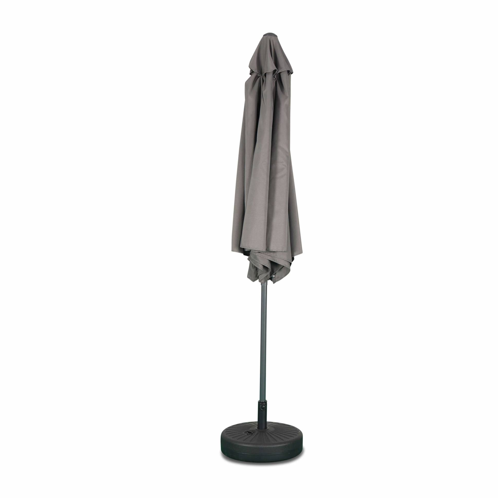 Parasol droit rond Ø300cm - Touquet Gris - mât central en aluminium orientable et manivelle d'ouverture