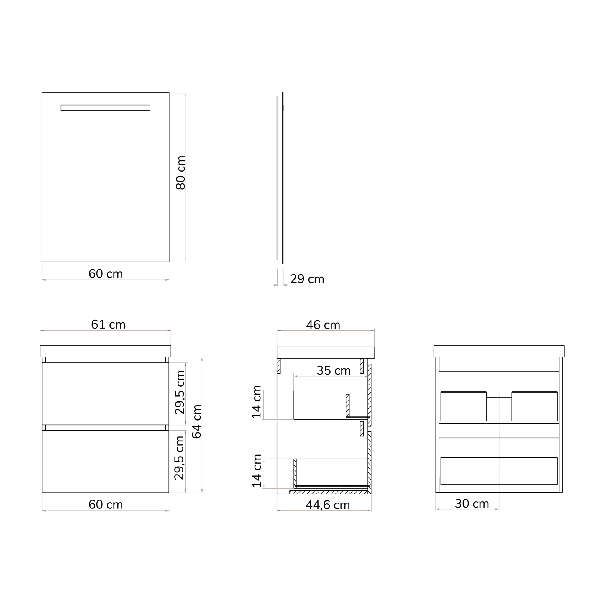 Conjunto de baño TURIN, Alday, 60 cm, Gris Oscuro