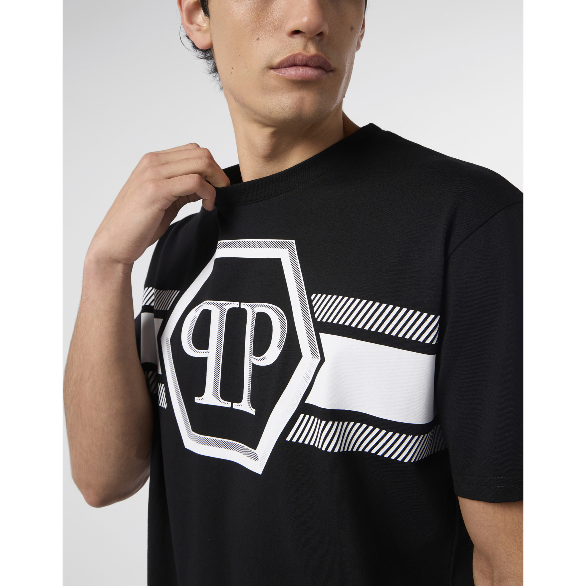 PHILIPP PLEIN Camiseta de cuello redondo y manga corta HEXAGON