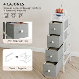 Cómoda con 4 Cajones de Tela, Cómoda para Dormitorio Estrecha con Marco de Acero, Cajonera para Espacios Pequeños, Sala de Estar, Vestidor, Baño, Gris Claro