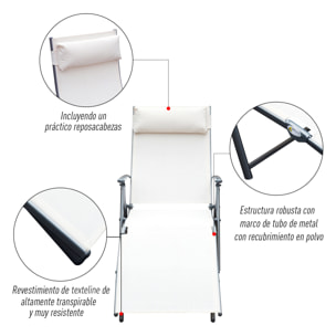 Tumbona Plegable Respaldo Ajustable a 7 Niveles Almohada Acero