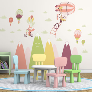 Stickers muraux enfants - Décoration chambre bébé - Autocollant Sticker mural géant enfant montagnes scandinaves ANIMAUX FOUS DANS LES AIRS