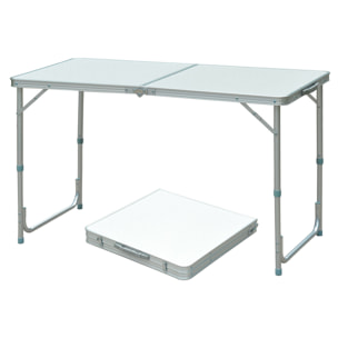 Mesa de Camping Plegable convertible en Maleta Altura Regulable para Picnic 120x60x54-70 cm con Encimera de MDF Marco de Aluminio