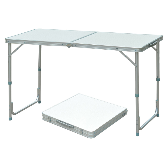Mesa de Camping Plegable convertible en Maleta Altura Regulable para Picnic 120x60x54-70 cm con Encimera de MDF Marco de Aluminio