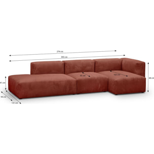 Canapé d'angle à droite modulable 5 places en velours côtelé - MODULO