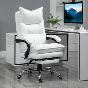 Fauteuil de bureau direction hauteur réglable dossier inclinable repose-pied intégré revêtement synthétique blanc