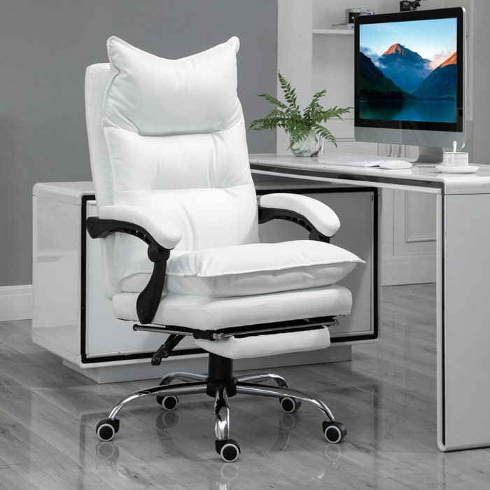 Fauteuil de bureau direction hauteur réglable dossier inclinable repose-pied intégré revêtement synthétique blanc
