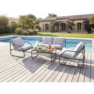 Salon de jardin en métal avec coussins "Sora" - 4 places - Vert