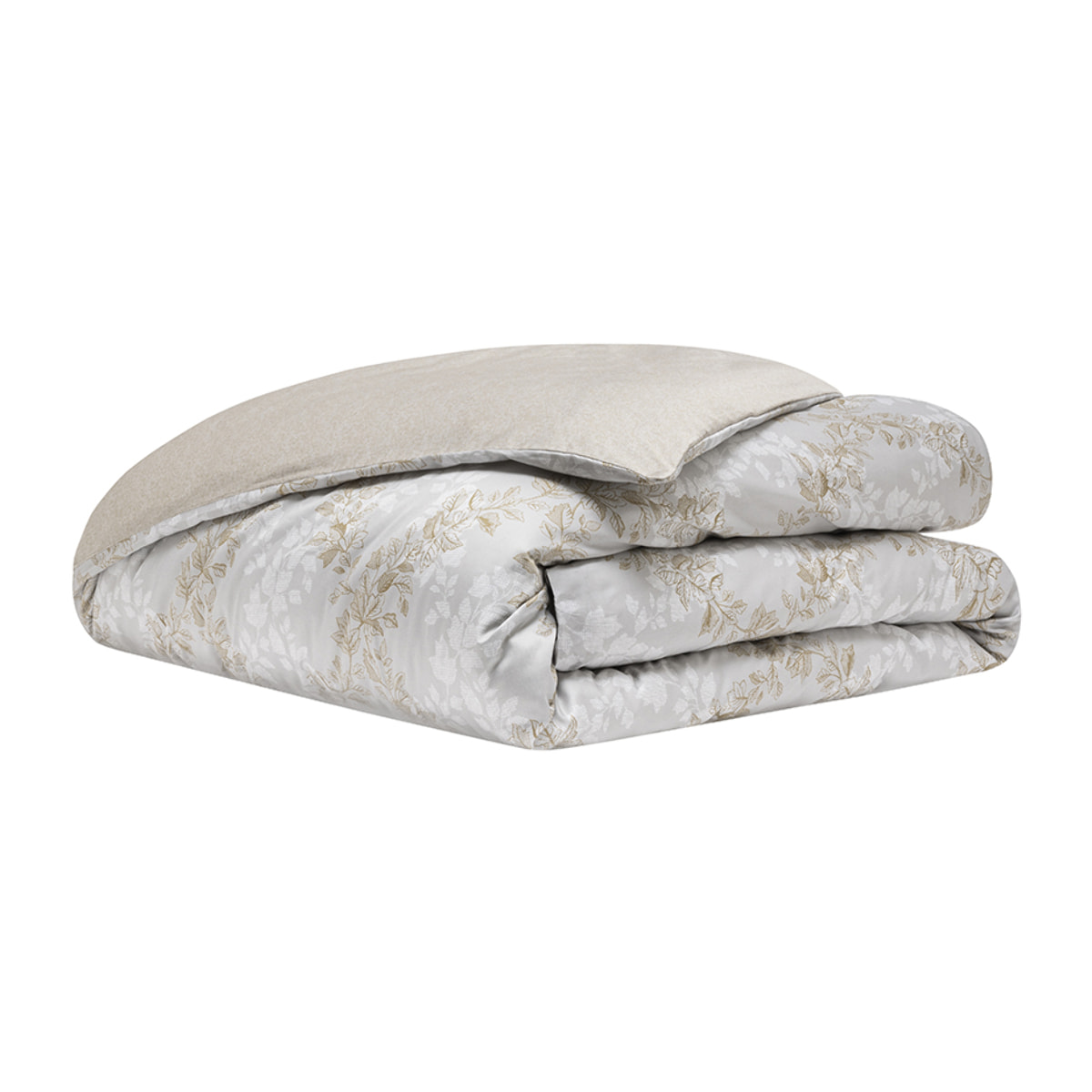 Housse de couette imprimée en satin de coton, ROCAILLE, Gris Brume