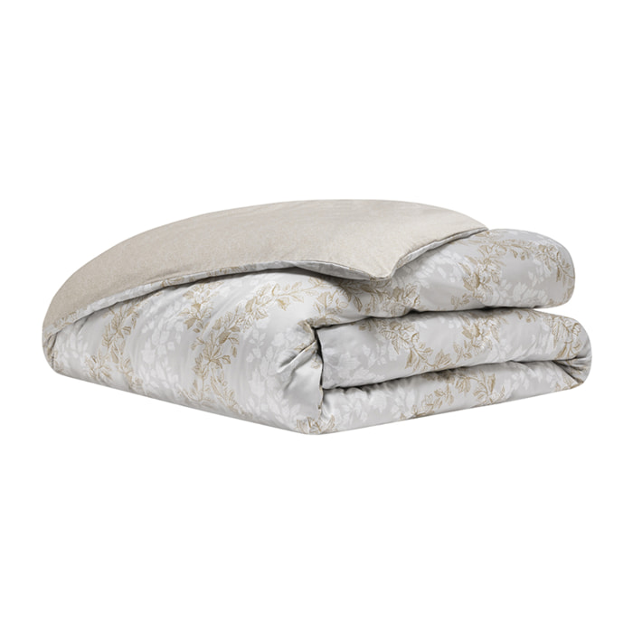 Housse de couette imprimée en satin de coton, ROCAILLE, Gris Brume