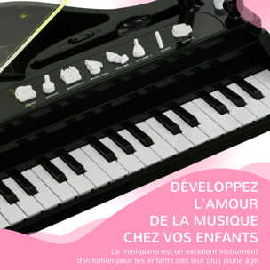 Jouet musical piano électronique - tabouret, micro et support - clavier 37 touches, effet lumineux, nombreux modes - PP noir