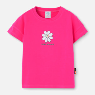 Camiseta elÃ¡stica niÃ±a estampada, mangas cortas, rosa