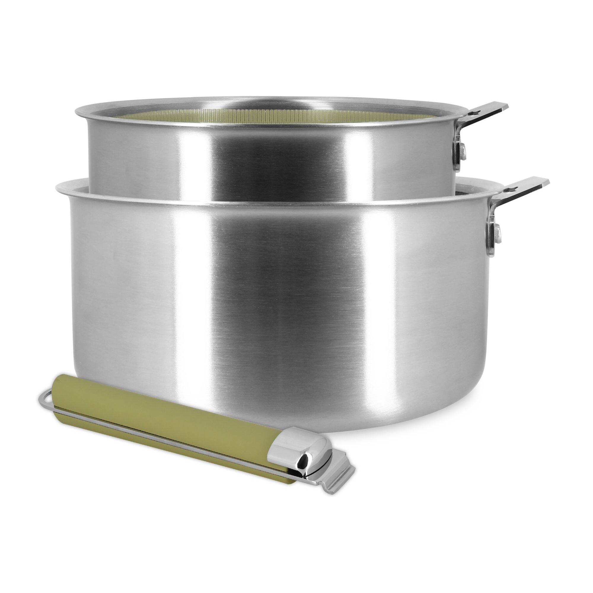 Lot de 2 casseroles en acier inoxydable et manche amovible vert AGLAE