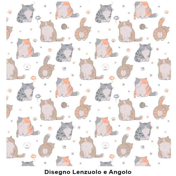 Completo Lenzuola GATTI 100% Flanella e Made in Italy fumetto gattini