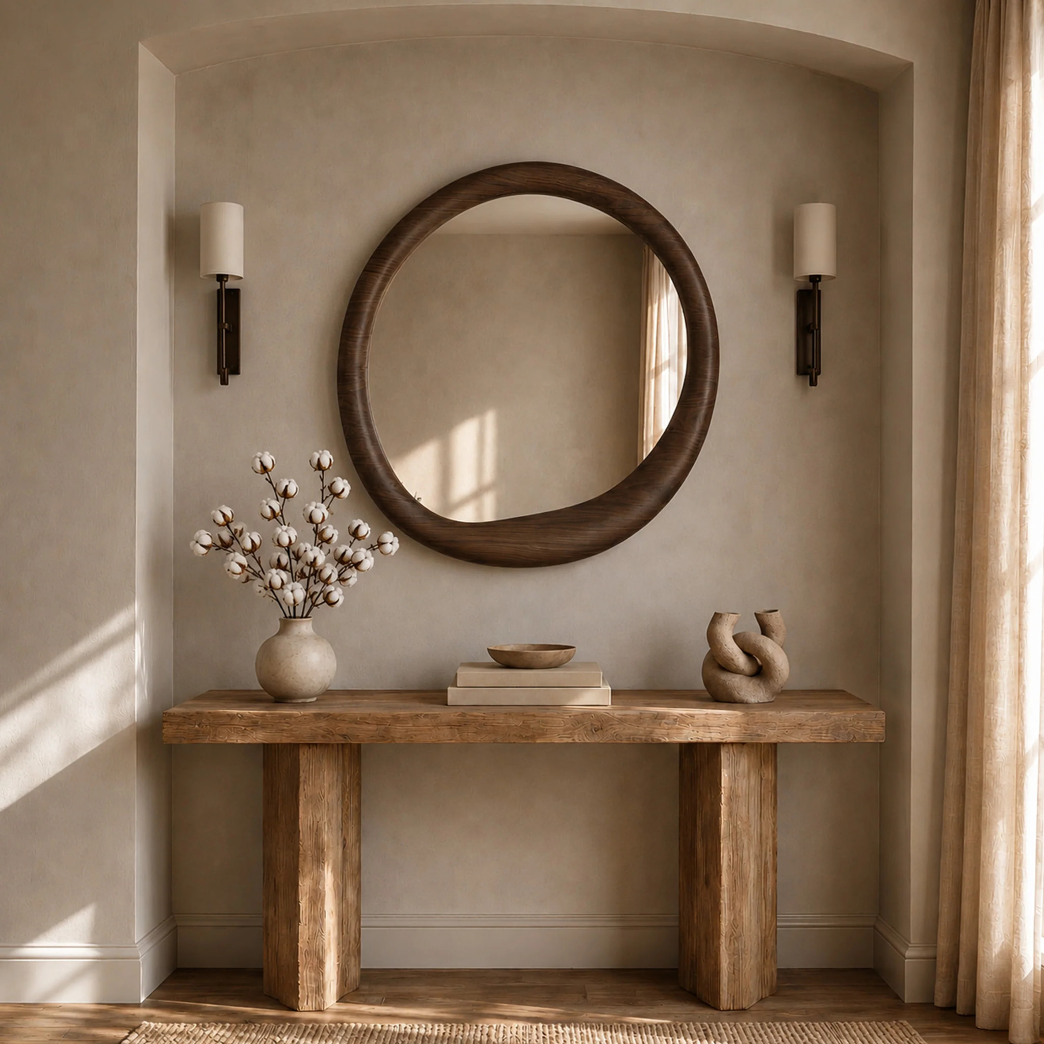 Miroir rond en placage noyer, D100 cm - Yoko