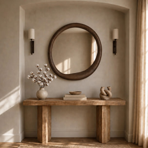 Miroir rond en placage noyer, D100 cm - Yoko