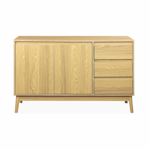 Buffet en décor bois 2 portes et 3 tiroirs. buffet bas. L 120 x l 39 H 76cm - Dune