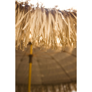 HAWAI - Parasol clair à franges en acier finition bois naturel