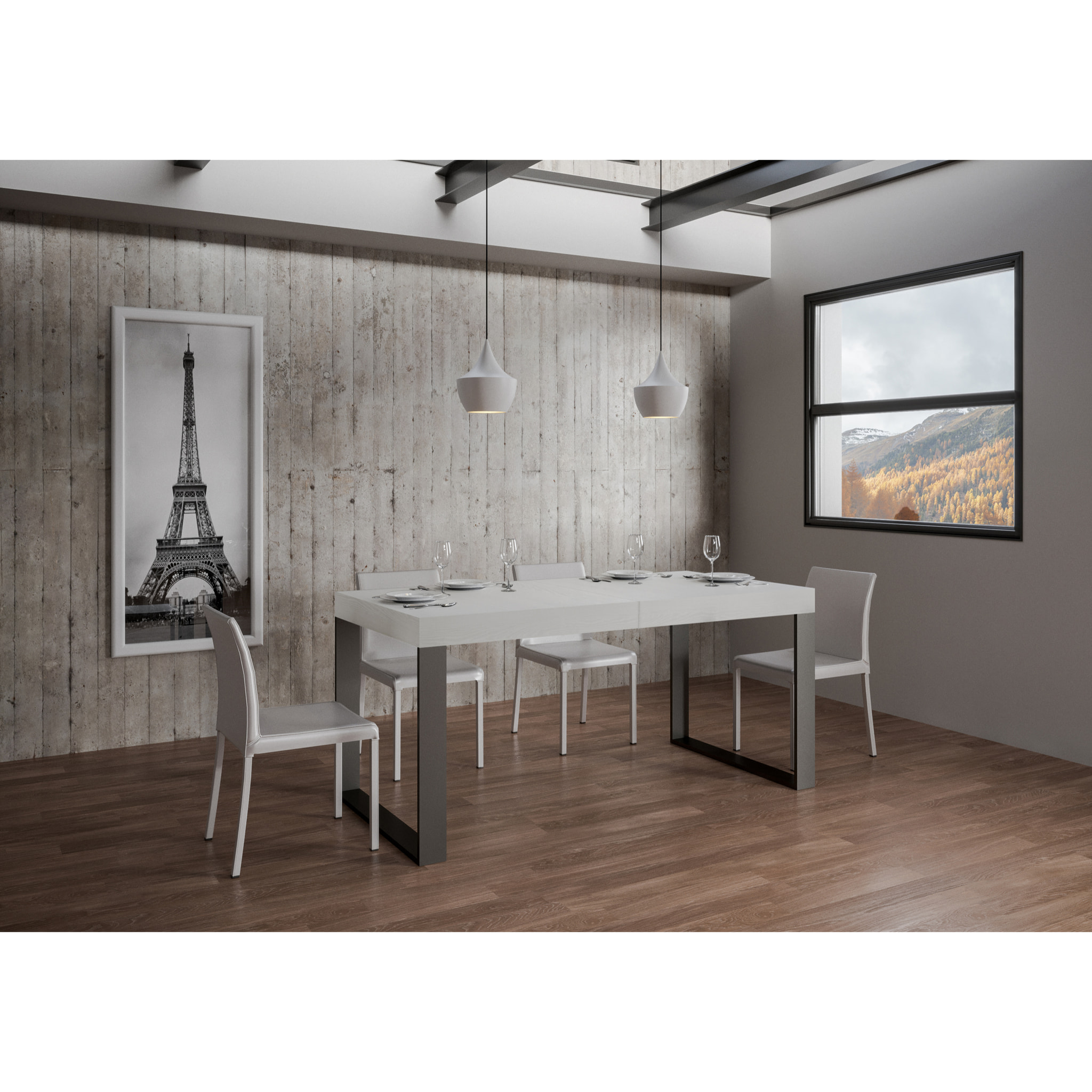Mesa extensible 90x140/400 cm Tecno Fresno Blanco estructura Antracita