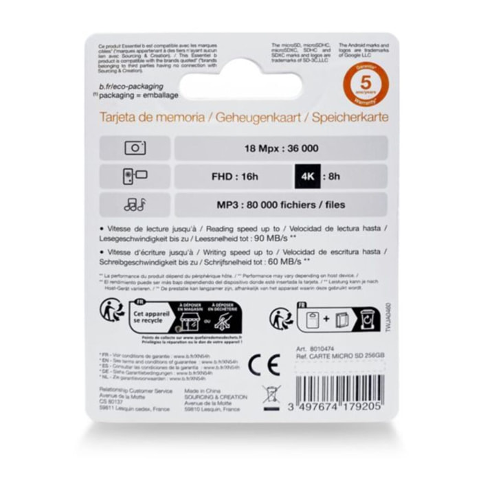 Carte Micro SD ESSENTIELB 256Go Micro SDXC