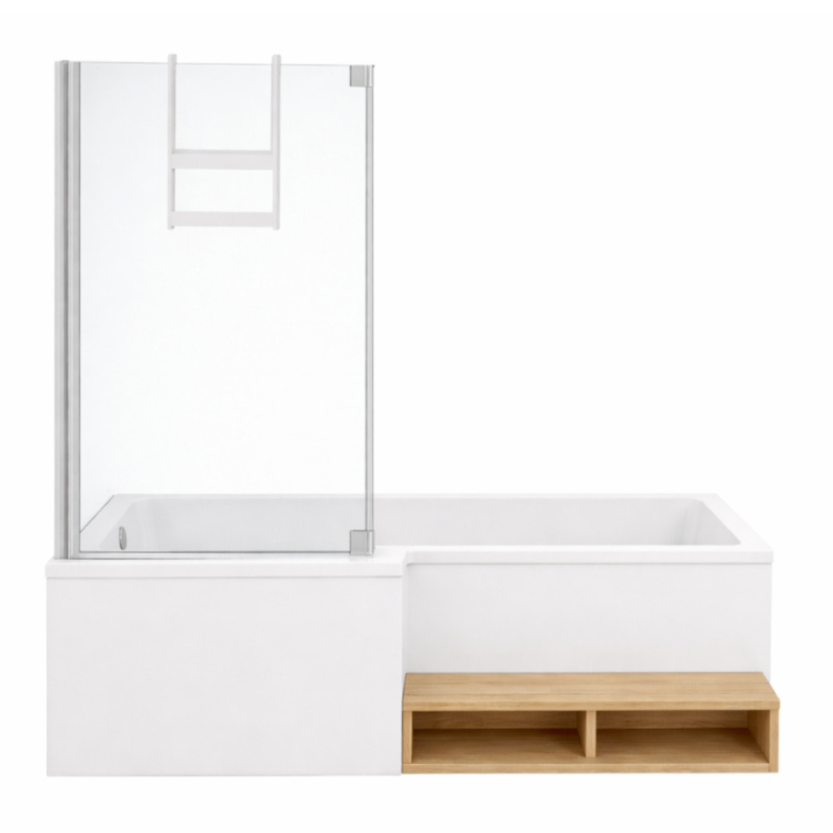 Pack baignoire bain douche antidérapante 180 x 90 Neo version gauche + pare bain chromé + tablier en niche