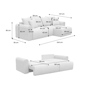 Canapé d'angle convertible réversible 3 places velours côtelé  ALMO