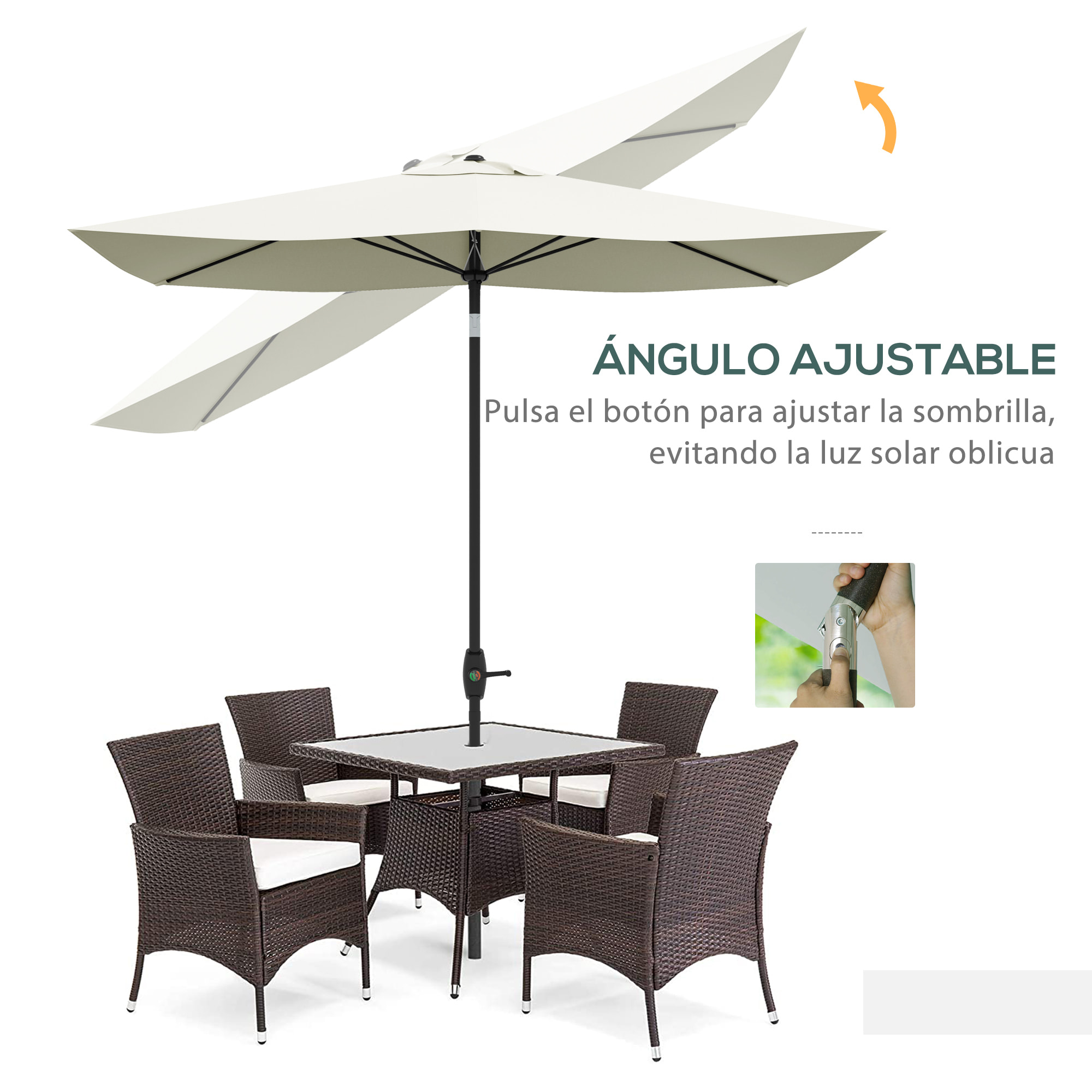 Sombrilla de Terraza Exterior 3x2 m Parasol de Terraza Exterior con Ángulo Ajustable Mástil de Aluminio y Protección UV 50+ Sombrilla para Jardín Patio Beige