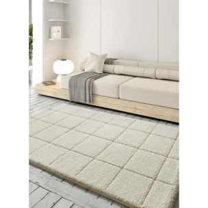 MOLIER Alfombra shaggy con formas abstractas en blanco, varias medidas disponibles.