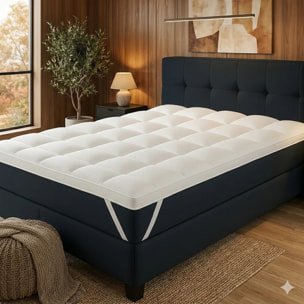 Surmatelas Hybrid | Mémoire de forme et microfibre | 8 cm | Déhoussable & sangles de maintien