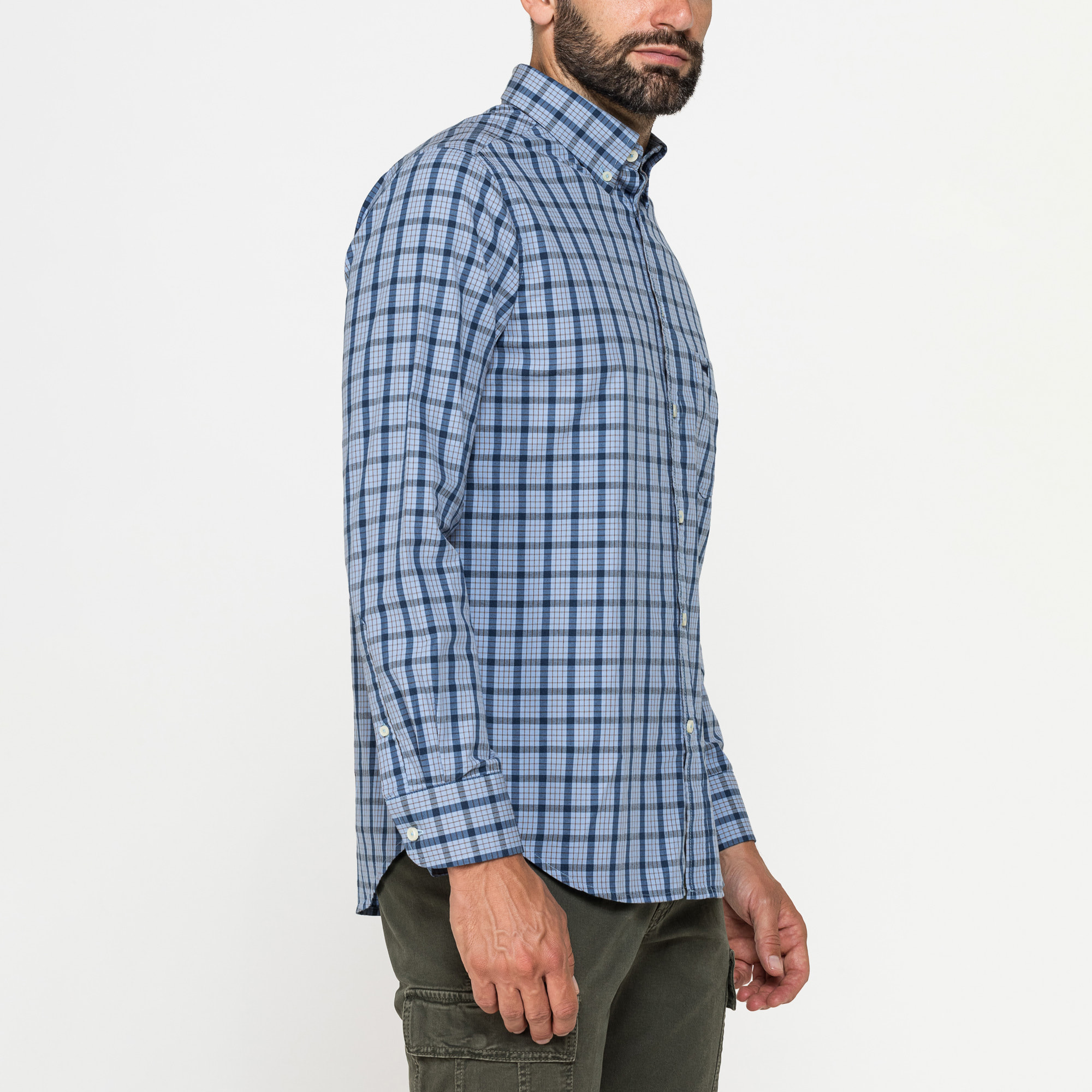 CAMICIA FANTASIA TINTO FILO CON COLLO BUTTON-DOWN