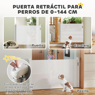 Barrera para Perros Retráctil 0-144 cm Puerta para Perros Pequeños Extensible Barrera de Seguridad para Mascotas con Interruptor de Cierre para Escaleras Puertas Pasillos