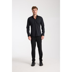 Camicia Uomo 1 Bottone Francese Slim Popeline Stretch Unito Nero