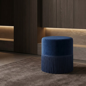 Pouf rotondo in velluto con frange decorative Ø34x40 cm, sgabello imbottito design glamour elegante, seduta decorativa per salotto camera da letto ingresso e cabina armadio, struttura resistente fino a 100 kg
