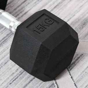 Mancuerna Hexagonal 15 KG Mancuerna con Barra de Conexión Metálica para Entrenamiento en Casa Gimnasio Oficina Negro y Plata
