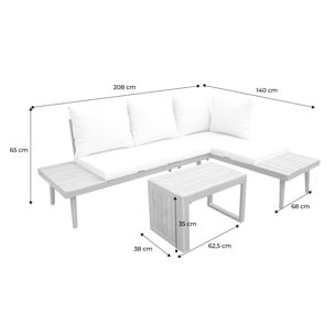 Salon de jardin kaki foncé. modulable en aluminium et bois d'acacia. 4 places. Sao Paulo.140 x 68 x 65cm