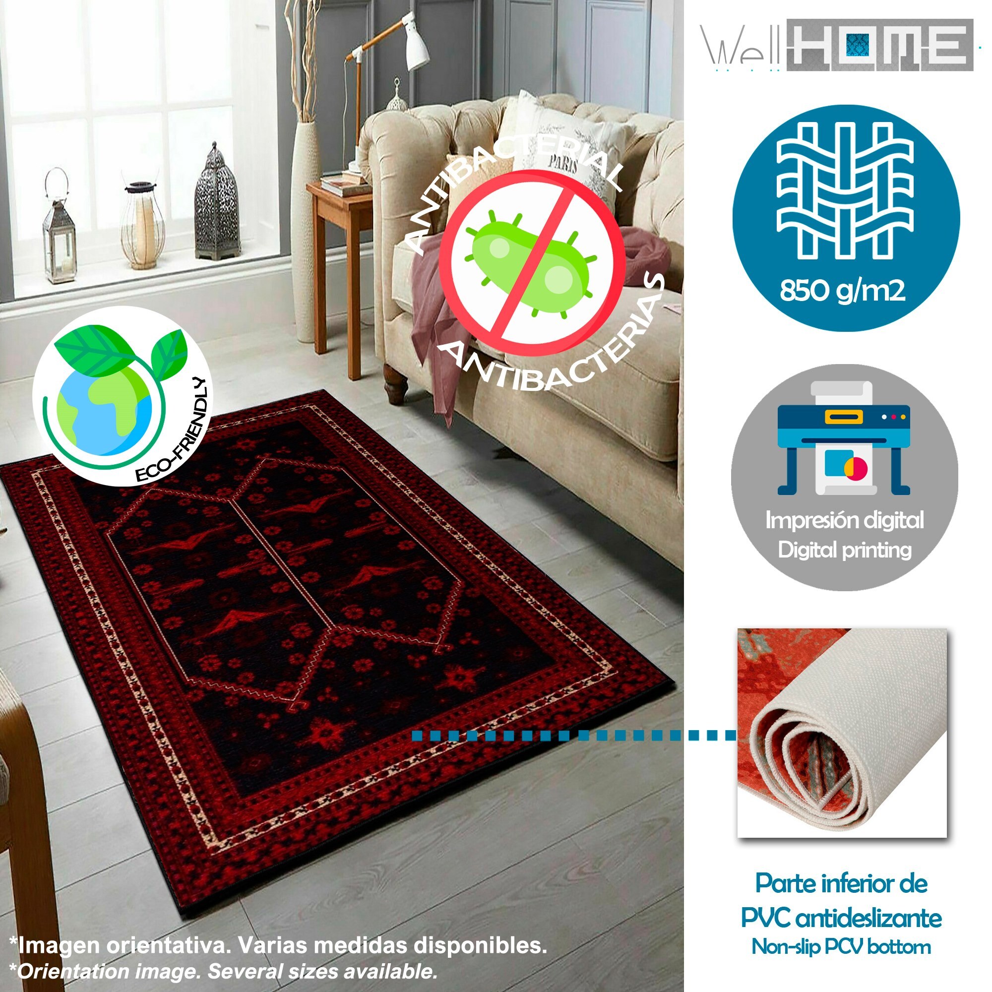 Alfombra de Poliester estampada 120 x 180cm