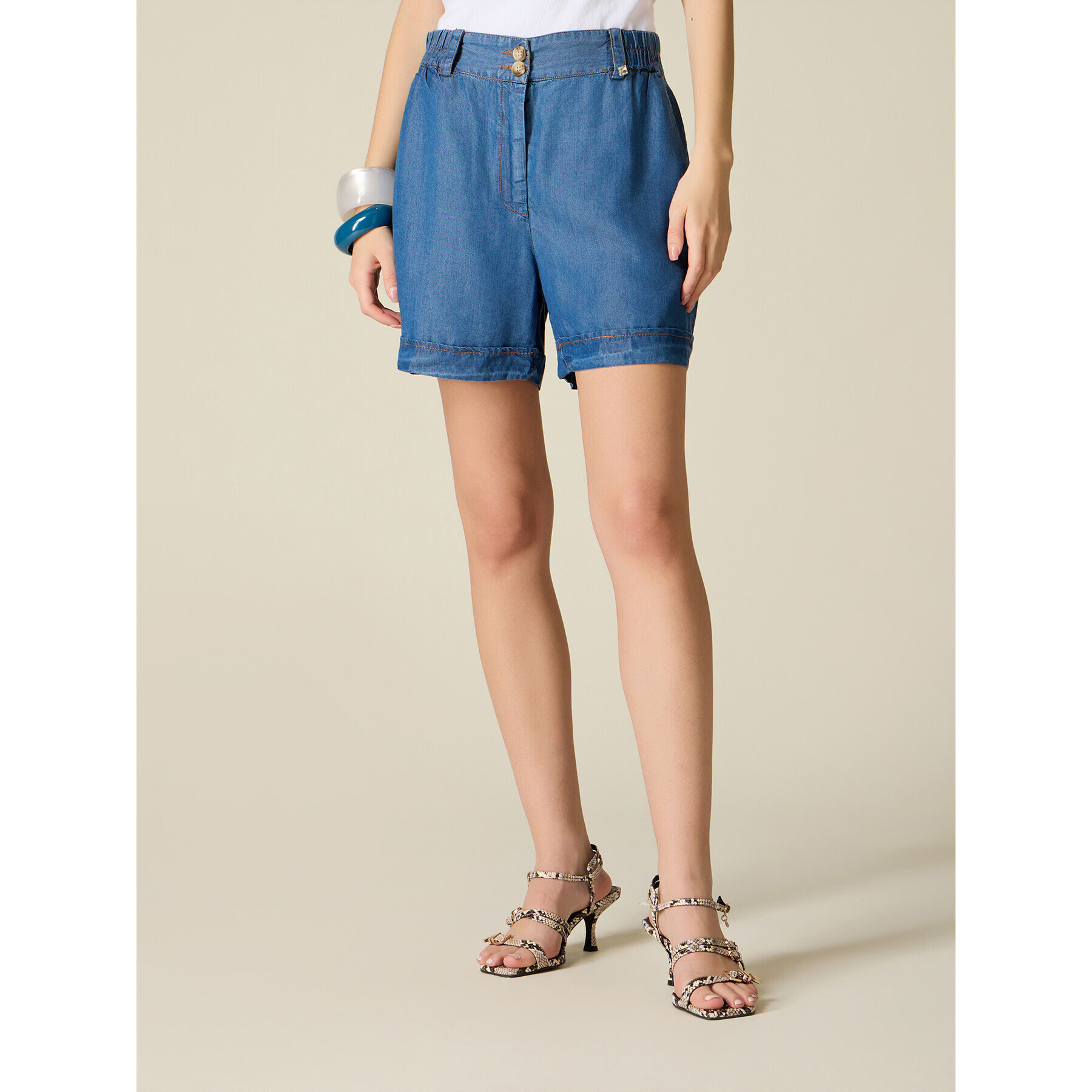 Oltre - Short en tencel efecto denim - Azul