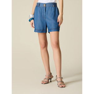 Oltre - Short en tencel efecto denim - Azul