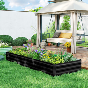 Carré potager de jardin dim. 241L x 90l x 30H cm tôle d'acier ondulée noir